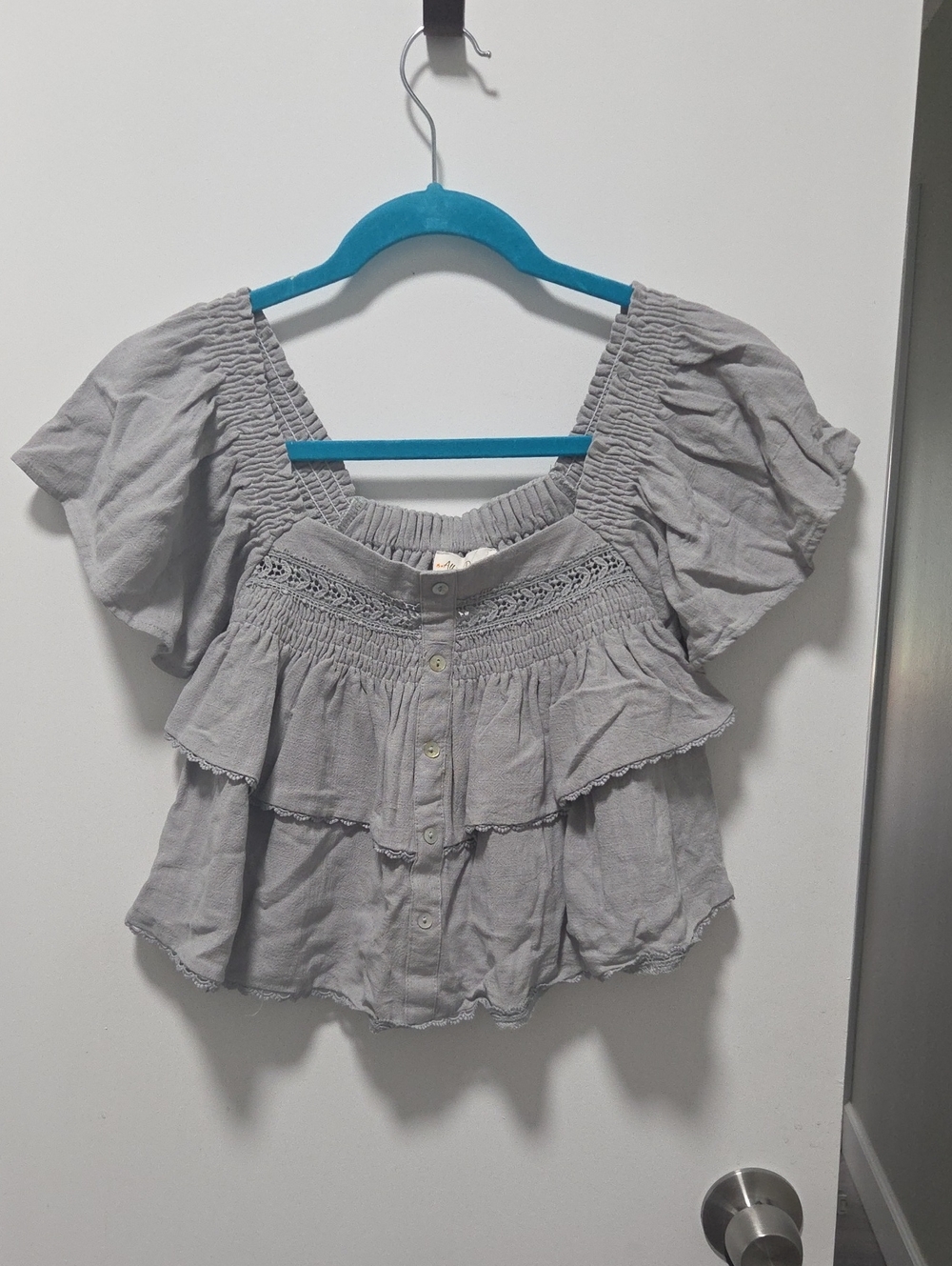 Smocked Ruffle Crop Top in Light Gray